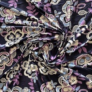 Purple and Blue Multicolor Floral Patterned Print Rayon Fabric